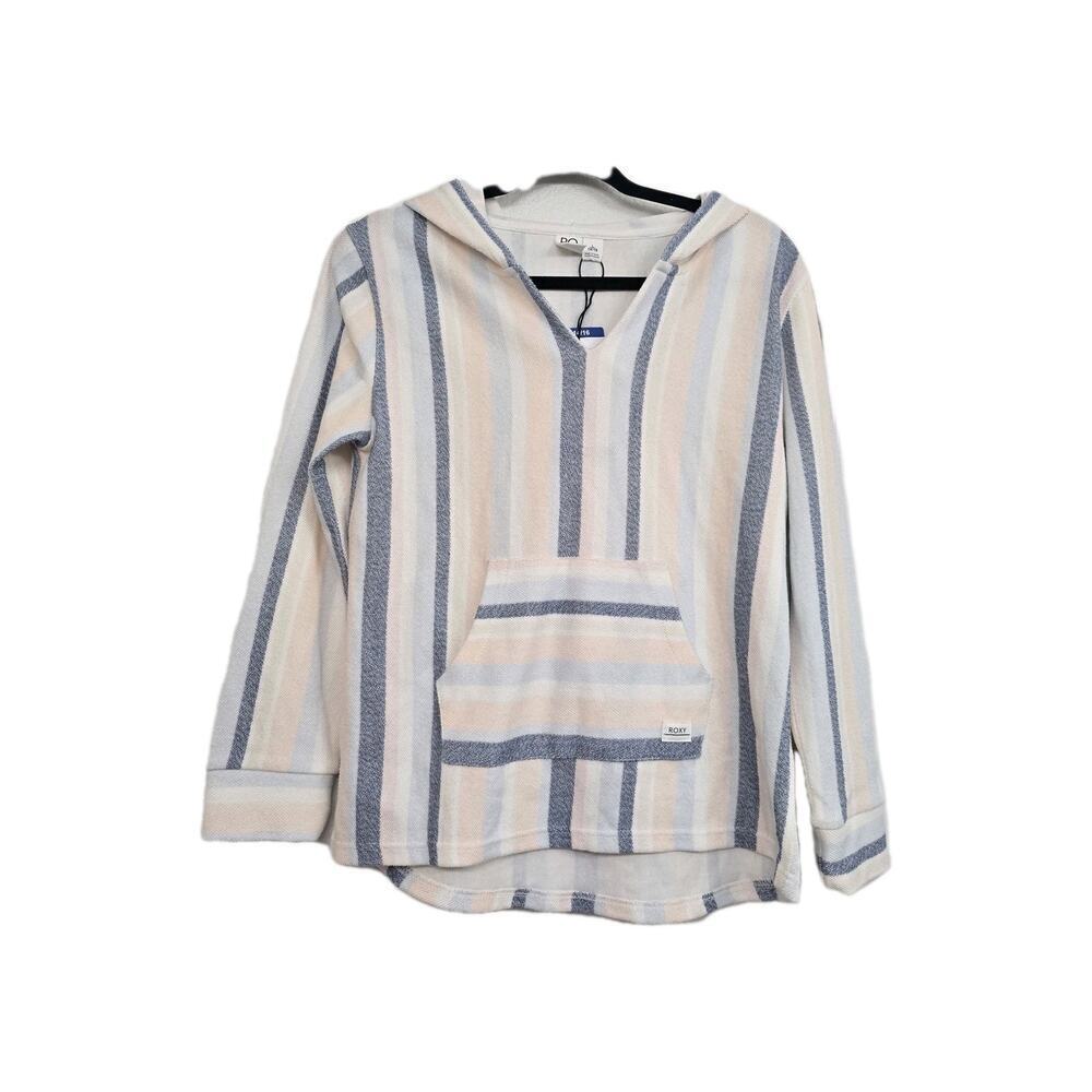Roxy Junior Girl's French Terry Striped Poncho Pullover Hoodie Beachwear L 14/16